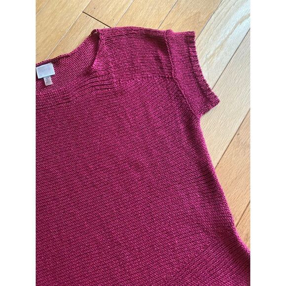 Cupio, women's red crochet knit, basic short sleeve sweater top size small - Picture 2 of 7